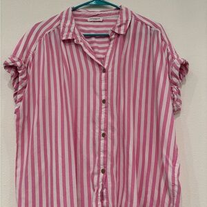 Beach Lunch Lounge - Pink Stripe Button-Up Women's Top